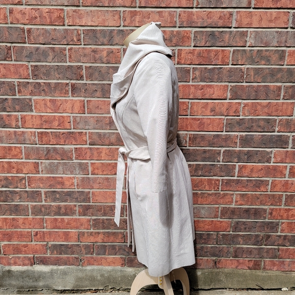 T TAHARI Callie Beige Belted Shawl Collar Trench Blazer Coat Sz Small - Picture 7 of 15